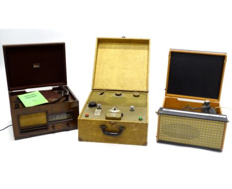 A Decca R P 190 speaker, 23cm H, walnut cased record, Marconi RG11a radiogram, manual, etc. (3)