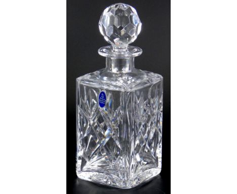 A Royal Doulton crystal decanter and stopper, of square section form in fitted case.