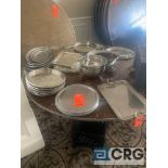 Lot of assorted metal and plastic serving trays platters, including (6) trays with a gadroon edge-