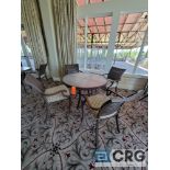 5 piece set of outdoor furniture including (4) metal chairs with cushions, and (1) table 43 in.