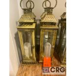Lot of (6) decorative candle lanterns 7 inch X 7 base 26 inches tall, including (2) that are damaged
