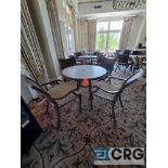 5 piece set of outdoor furniture including (4) metal chairs with cushions, and (1) table 43 in.