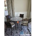 5 piece set of outdoor furniture including (4) metal chairs with cushions, and (1) table 43 in.