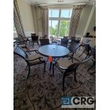 5 piece set of outdoor furniture including (4) metal chairs with cushions, and (1) table 43 in.