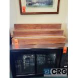 Wooden 3 tier bottle/liquor displaying shelf, 18 in. (tall) x 21 in. (deep) x 52 in. (wide)