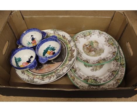 A set of three Quimper two handled bowls, a Royal Doulton African series 'Good Morning' Zulu girl plus four Copeland Spode 'B