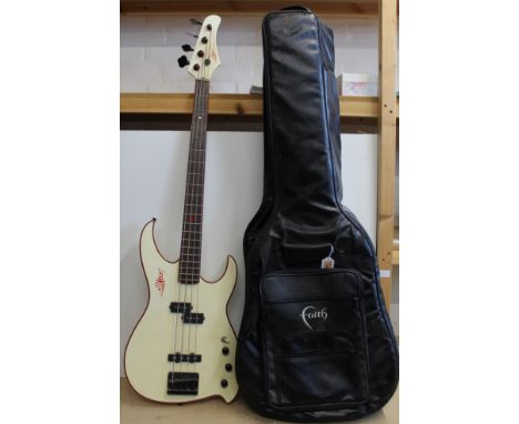 A Marlin base guitar with guitar pitch tuner pipe and carry case with gig case
