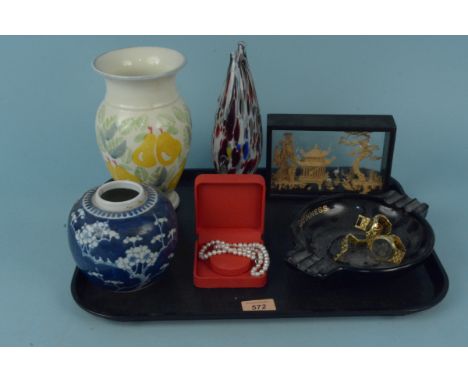 A Poole vase, Murano glass fish, a ginger jar, a Guinness ashtray, two fashion watches, a Chinese cork model plus a set of si