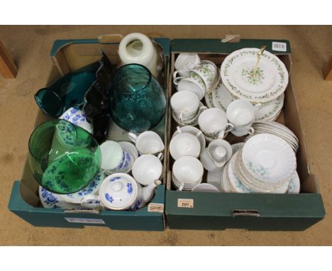 Three vintage part tea sets including Royal Grafton, Royal Stafford and Colclough together with three glass shades and other 