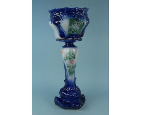 A vintage ceramic jardiniere on stand, 73cm tall (the stand as found, damaged at neck)