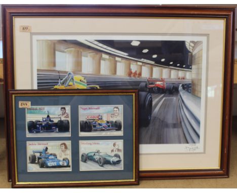 A framed limited edition print of motor racing by James Dugdale 'Tunnel Vision Monaco 87',  145/500 signed bottom right, 55cm