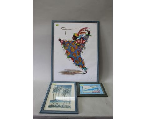 Rose Cameron Smith artist signed limited edition print of a boy dancing 1991 397/1000 plus Rose Cameron Smith watercolour of 
