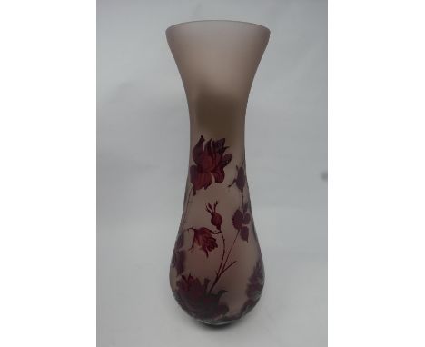 A Galle style red glass vase with floral decoration signed Z.Gabor, H.41 