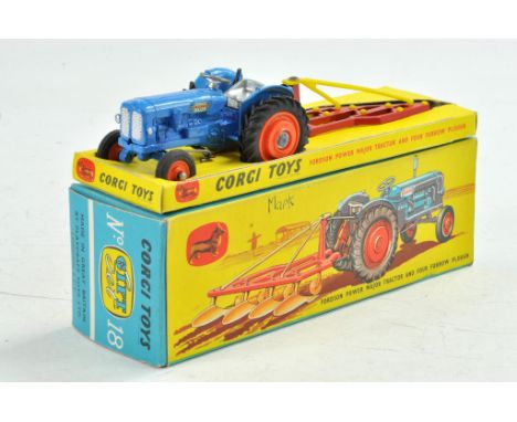 Corgi No. GS18 Fordson Power Major Tractor with Plough. Missing exhaust otherwise very good to excellent in excellent box, al