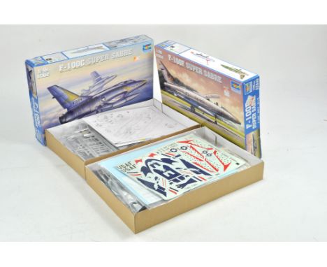 Trumpeter duo of 1/48 model aircraft kits comprising Sabres. Both appear complete with extras. Some modeller tape prep applie
