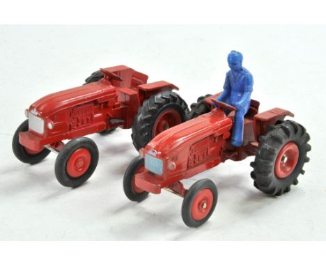 CIJ Vintage Issue Renault Tractor duo, in red including one with tinplate wheel centres, the other in plastic. Appear very go