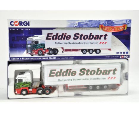 Corgi Diecast Model Truck issue comprising No. CC13754 Scania Box Step Frame Trailer in the livery of Eddie Stobart. Lacking 