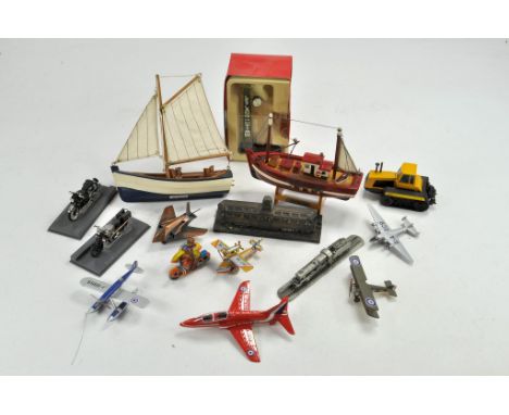 Assorted Model group including Boats, tinplate, motorcycles, locomotives and aircraft. Generally good to very good, mostly un