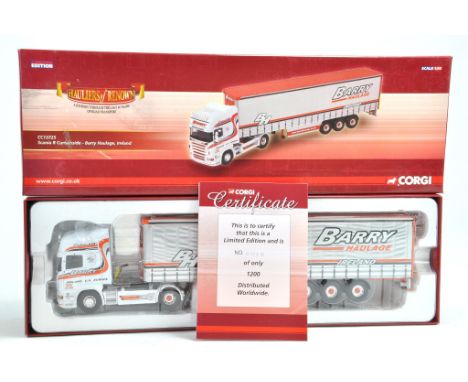 Corgi Diecast Model Truck issue comprising No. CC13725 Scania Curtainside in livery of Barry Haulage. Appears good in box.