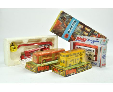 Trio of Dinky Diecast Bus issues including No's 283, 295 and 297 plus Corgi No. 1127 Simon Snorkel Fire Engine. All very good