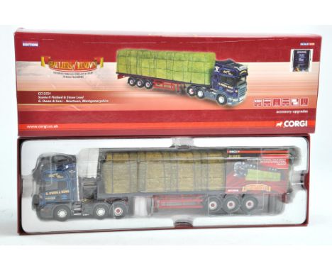 Corgi Diecast Model Truck issue comprising No. CC13721 Scania Flatbed Straw Trailer in livery of G Owen. Some light damage. F