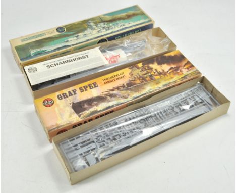 Airfix Vintage Plastic Model Ship Kits comprising Scharnhorst and Graf Spee. Complete and Unstarted.