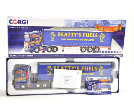 Corgi Diecast Model Truck issue comprising No. CC13755 Scania Curtainside in the livery of Beattys. Appears good in box.