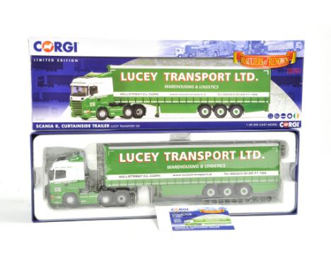 Corgi Diecast Model Truck issue comprising No. CC13777 Scania R Curtainside Trailer in the livery of Lucey Transport. Missing