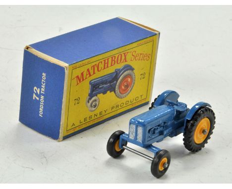 Matchbox Regular wheels No. 72A Fordson Major Tractor. Blue body, 50mm, light orange / yellow hubs front and rear, black plas