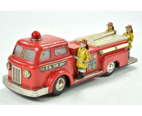 Linemar Japanese Battery Operated Tinplate issue comprising Fire Pumper Truck with figures. Some light wear throughout with c