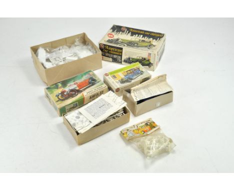 Trio of vintage airfix model car kits plus bagged figure set. All complete. 