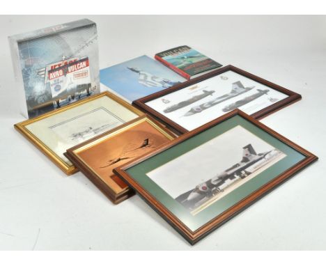 An further group of Avro Vulcan Aircraft collectables comprising prints, scale model and literature.