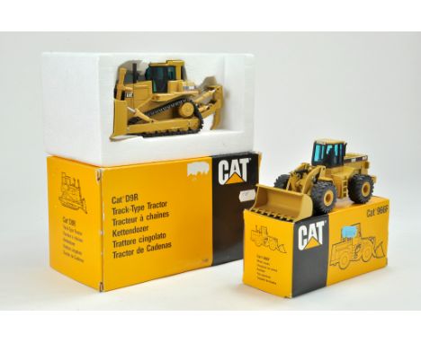 NZG 1/50 Construction issue comprising CAT 966F Wheel Loader plus CAT D9R Track Type Tractor. Both appear very good to excell