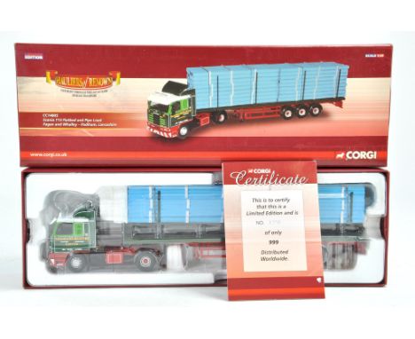 Corgi Diecast Model Truck issue comprising No. CC14805 Scania 113 Flatbed Trailer in the livery of Fagan and Whalley. Appears