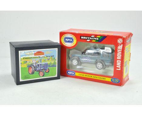 Britains 1/32 Fordson E27N Major Tractor part of vintage series plus Land Rover Discovery RSPCA. Appear excellent with boxes.