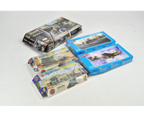 Five plastic model kits including Airfix, Revell and MIKR KIR. Appear complete, some part started. 