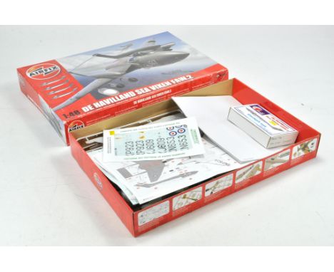 Airfix 1/48 model aircraft kit comprising DH Sea Vixen. Appears complete and unstarted with extra aftermarket parts.