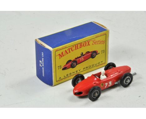 Matchbox Regular Wheels No. 73b Ferrari Racing Car, racing No. 73. Red with black base. Appears excellent with only little, i