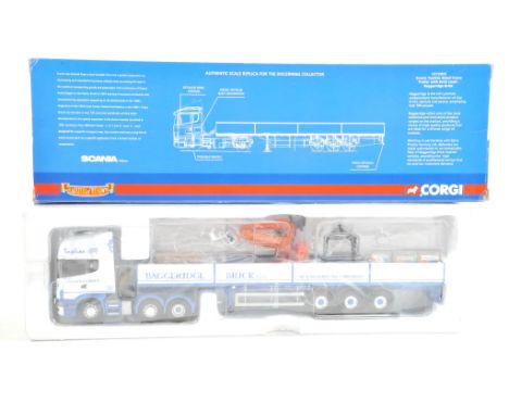 Corgi Diecast Model Truck issue comprising No. CC12925 Scania Topline Crane trailer in the livery of Baggeridge Brick. Appear