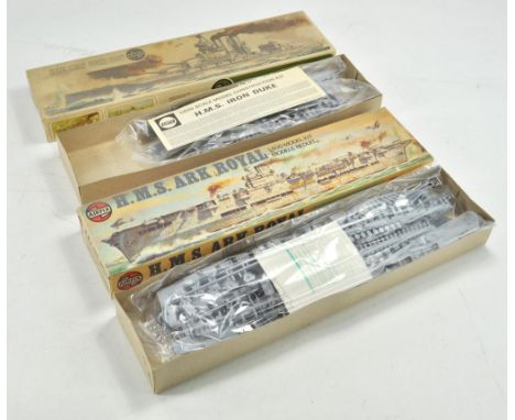 Airfix Vintage Plastic Model Ship Kits comprising HMS Iron Duke and HMS Ark Royal. Complete and Unstarted.