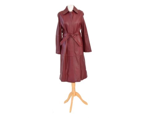 A MaxMara red leather jacket, the full length red leather jacket with tapered lapel, button fastening and detachable belt, la