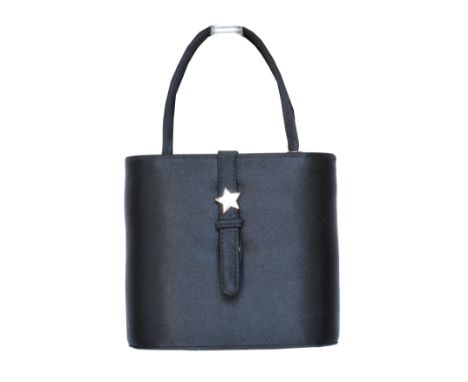 A Fendi black satin evening bag, the structured black satin bag with silver tone star clasp and twin rolled handles, with sil