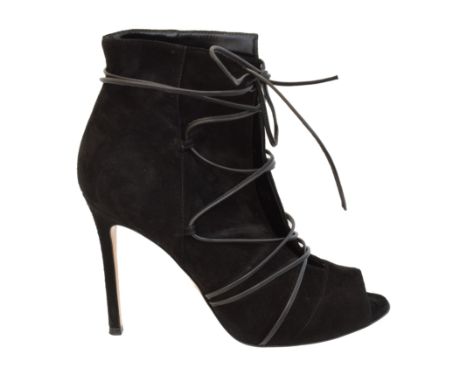 A pair of Gianvito Rossi heeled boots, FW15, the black suede heeled boots with smooth leather lace detailing, size 38. With m