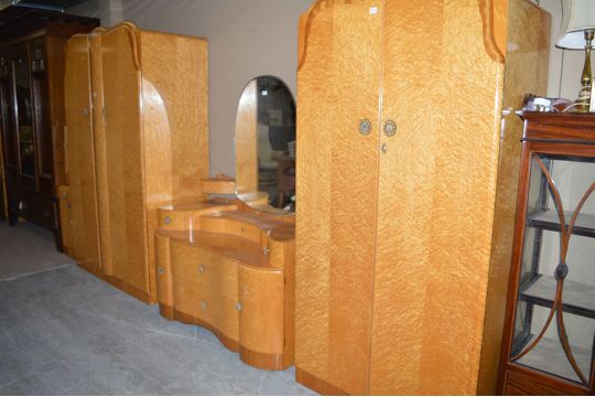 A 1950 S Six Piece Birdseye Maple Bedroom Suite Comprising