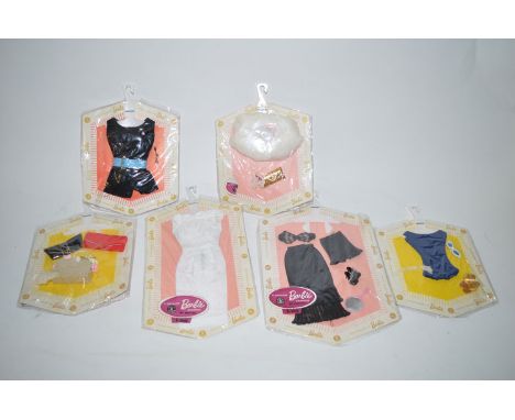 Six Barbie outfit and accessory sets, by Mattel, c.1960's, to include: a white three-quarter length dress; a fur stole and go