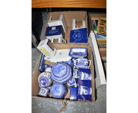 Ringtons ware, to include: ginger jars; 'Willow' pattern teapot; tea caddy; dishes; a large 'Willow' pattern tray; etc., some