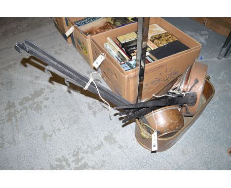 Copperware, to include: a plant trough; seven frying pans with wrought iron handles; and five saucepans.  (13)