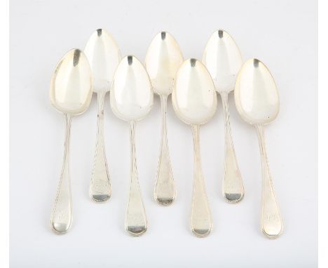 Seven Old English and thread Pattern silver table spoons,  mostly various George III dates, 15.3 ozs, 477 grams   VSILVER COL