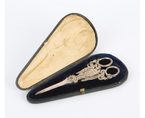 Victorian silver grape scissors with twin-headed swan and serpent handles, maker's mark 'FH', London, 1899, 3.7oz, 117g, in f