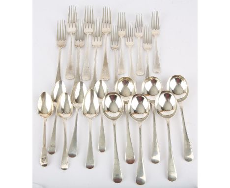 Composite collection of Old English Pattern silver flatware, George III and later, comprising six large forks, six dessert fo